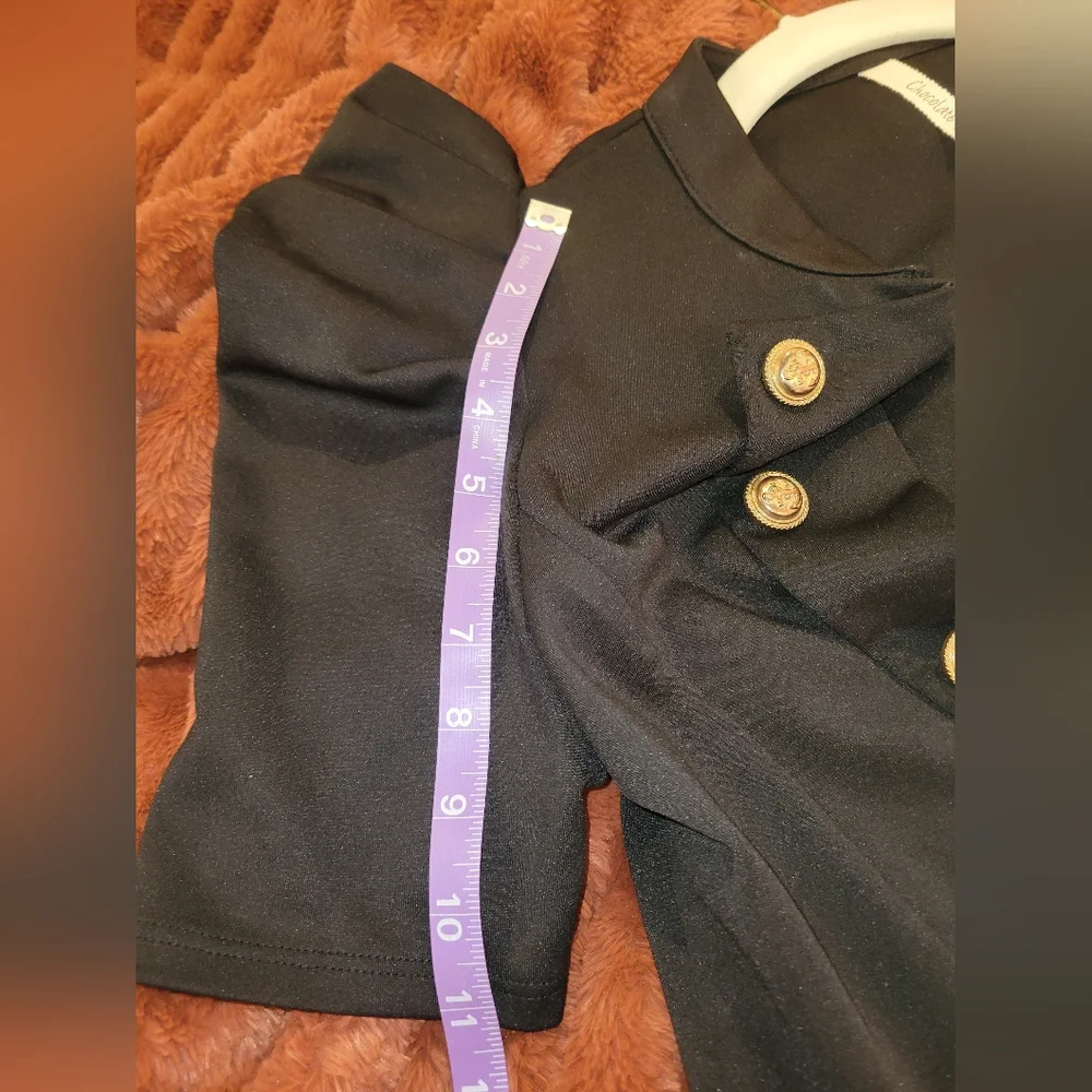 Black Puffy Short Sleeve Open Front Jacket - Picture 7 of 8